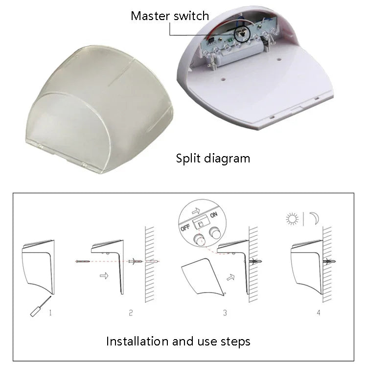 8 LED Lumière de Contrôle Solaire Jardin Murale Extérieure Clôture Lumière Pelouse Réverbère, Lumière Blanche, Lumière Chaude
