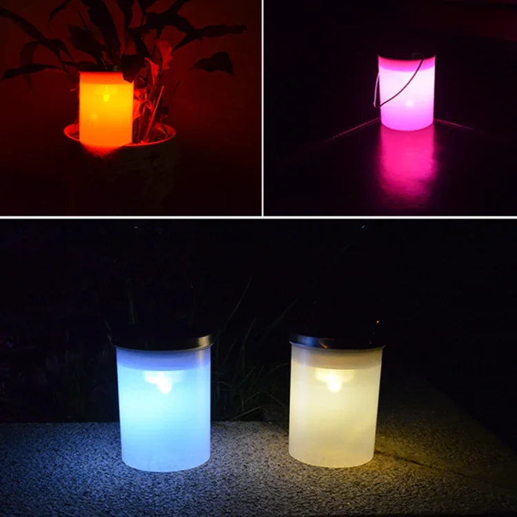 Lampe solaire d'extérieur étanche en forme de seau, LED, pour cour, jardin, à suspendre, veilleuse, lumière colorée, lumière blanche, lumière chaude
