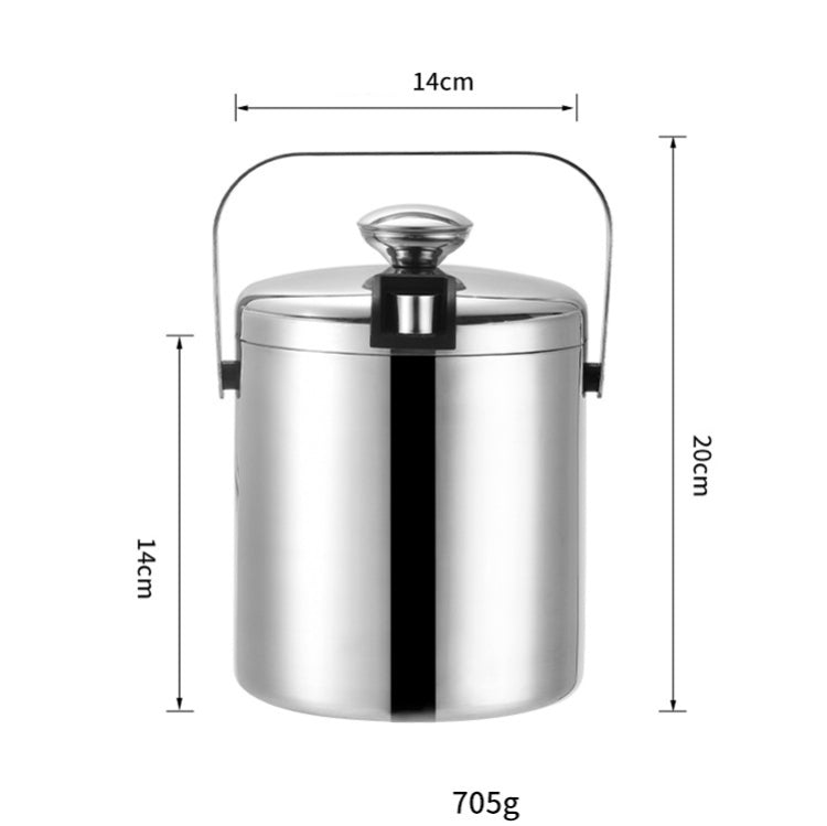 Seau à glace en acier inoxydable 304 à double paroi, baril à bière et à vin creux avec pince à glace, capacité : 1,3 L, 1,3 L avec pince à glace