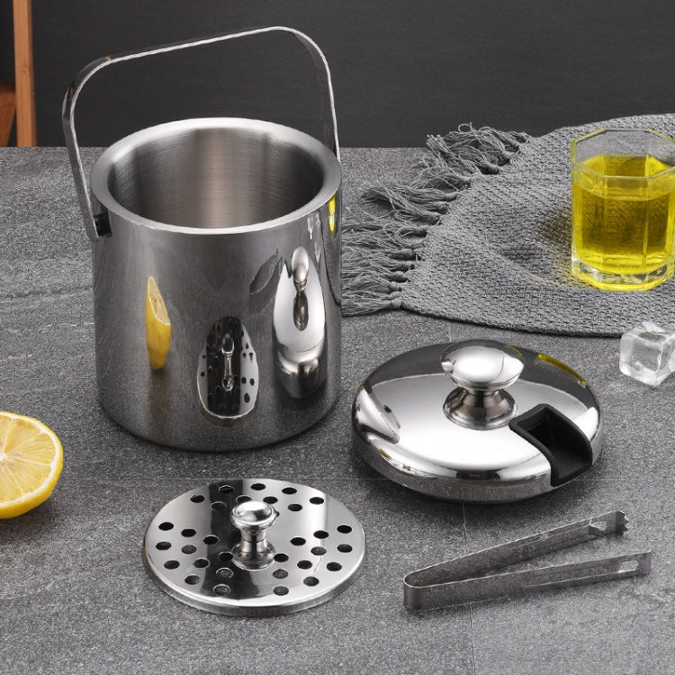Seau à glace en acier inoxydable 304 à double paroi, baril à bière et à vin creux avec pince à glace, capacité : 1,3 L, 1,3 L avec pince à glace