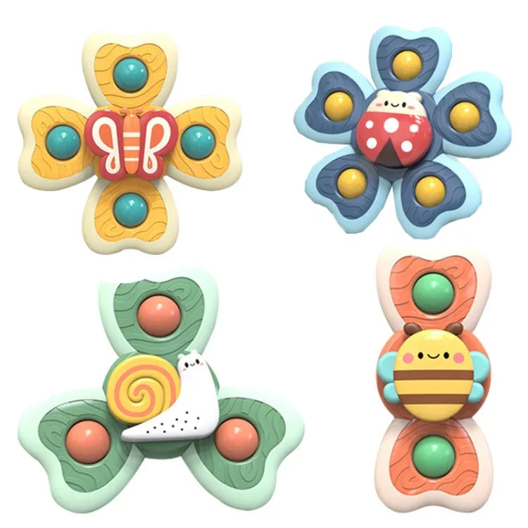 A6 Bébé Sucker Jouets rotatifs Amusants, Toupie du Bout des Doigts, Jouets de Bain, 4 en 1
