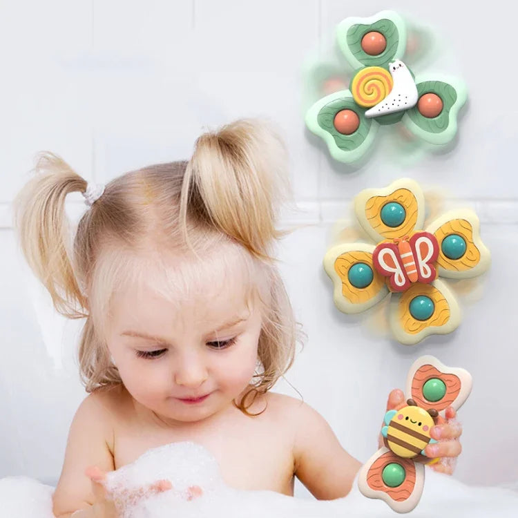 A6 Bébé Sucker Jouets rotatifs Amusants, Toupie du Bout des Doigts, Jouets de Bain, 4 en 1
