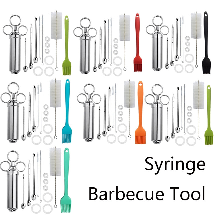 Set de seringues à épices en acier inoxydable pour barbecue, 14 en 1 (vert), 14 en 1 (noir), 14 en 1 (bleu), 14 en 1 (orange), 14 en 1 (vert émeraude), 14 en 1 (blanc orange)