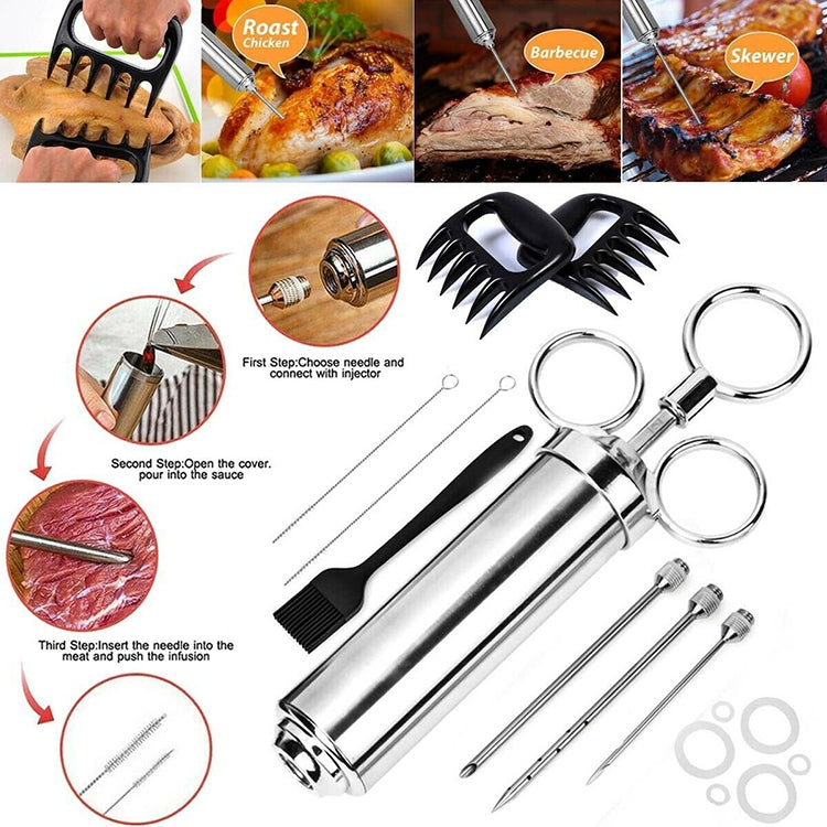 Set de seringues à épices en acier inoxydable pour barbecue, 14 en 1 (vert), 14 en 1 (noir), 14 en 1 (bleu), 14 en 1 (orange), 14 en 1 (vert émeraude), 14 en 1 (blanc orange)