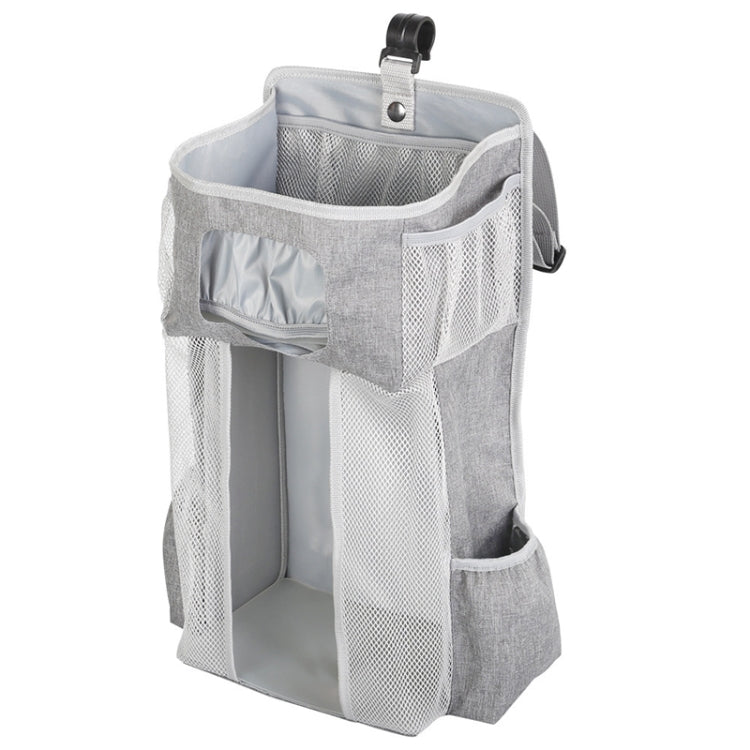 Sac suspendu pour berceau bébé multifonctionnel détachable Sac de rangement pour couches et jouets de lit, Gris neige, Rayures grises
