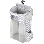 Sac suspendu pour berceau bébé multifonctionnel détachable Sac de rangement pour couches et jouets de lit, Gris neige, Rayures grises