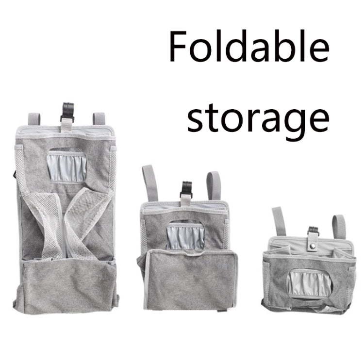 Sac suspendu pour berceau bébé multifonctionnel détachable Sac de rangement pour couches et jouets de lit, Gris neige, Rayures grises