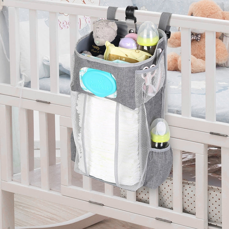 Sac suspendu pour berceau bébé multifonctionnel détachable Sac de rangement pour couches et jouets de lit, Gris neige, Rayures grises