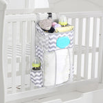 Sac suspendu pour berceau bébé multifonctionnel détachable Sac de rangement pour couches et jouets de lit, Gris neige, Rayures grises