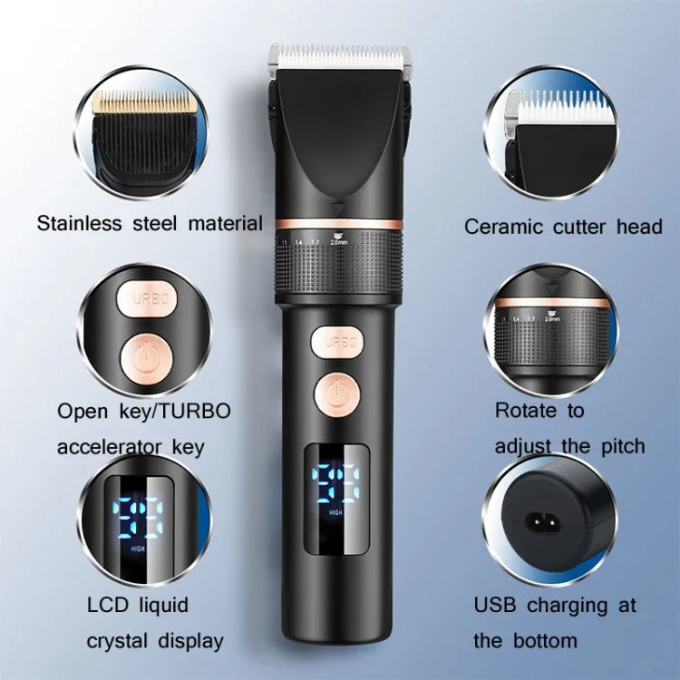 Tondeuse à cheveux électrique pour homme TURBO avec écran numérique LCD