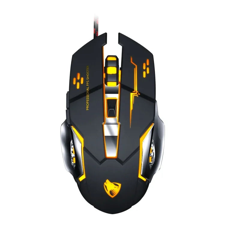 Interface USB T-WOLF V6 Souris Filaire Gaming 6 Boutons 3200 DPI Programmation Mécanique Macro Souris Gaming Lumineuse 7 Couleurs, Longueur du Câble : 1,5m, Version Audio Définition Macro Noir Argent, Version Audio Définition Macro Gris Fer