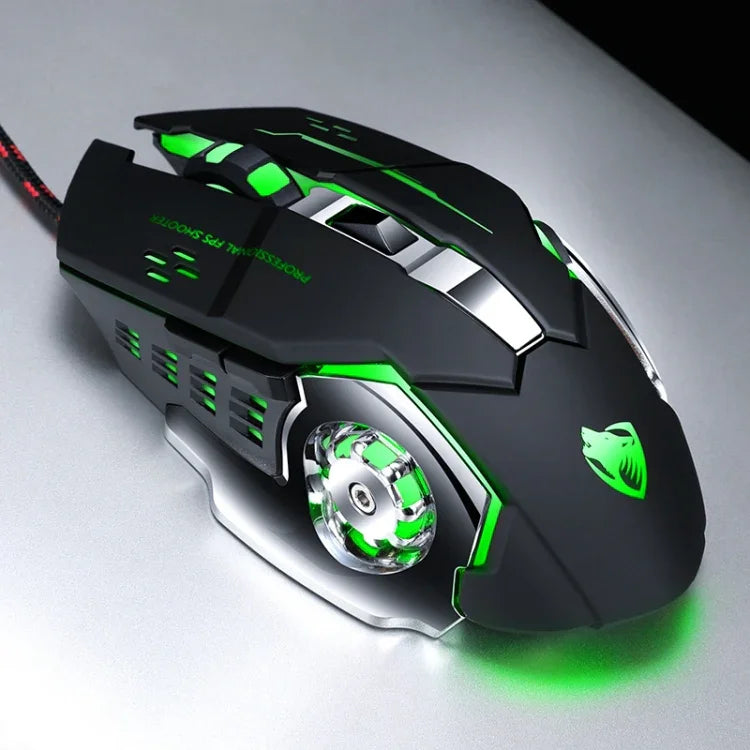 Interface USB T-WOLF V6 Souris Filaire Gaming 6 Boutons 3200 DPI Programmation Mécanique Macro Souris Gaming Lumineuse 7 Couleurs, Longueur du Câble : 1,5m, Version Audio Définition Macro Noir Argent, Version Audio Définition Macro Gris Fer