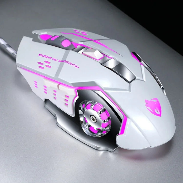 Interface USB T-WOLF V6 Souris Filaire Gaming 6 Boutons 3200 DPI Programmation Mécanique Macro Souris Gaming Lumineuse 7 Couleurs, Longueur du Câble : 1,5m, Version Audio Définition Macro Noir Argent, Version Audio Définition Macro Gris Fer