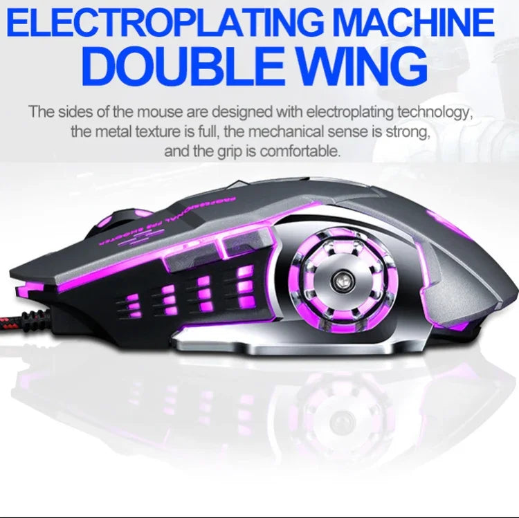 Interface USB T-WOLF V6 Souris Filaire Gaming 6 Boutons 3200 DPI Programmation Mécanique Macro Souris Gaming Lumineuse 7 Couleurs, Longueur du Câble : 1,5m, Version Audio Définition Macro Noir Argent, Version Audio Définition Macro Gris Fer