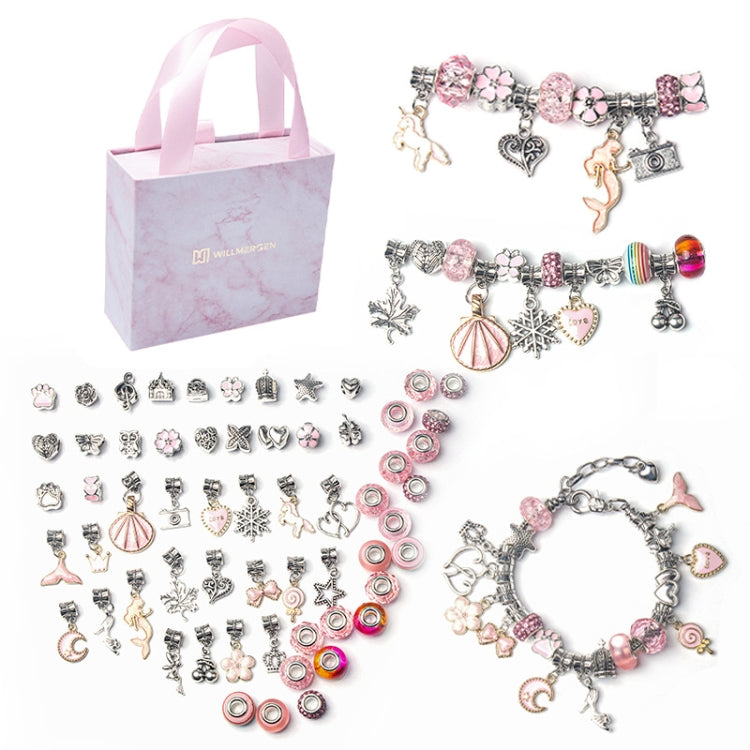 63 en 1 Bande dessinée DIY Bijoux Faits à la Main Enfants Main Chaîne Bracelet, 63 en 1(Rose)