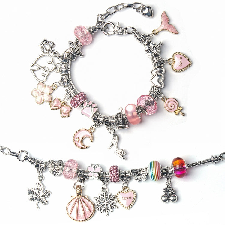 63 en 1 Bande dessinée DIY Bijoux Faits à la Main Enfants Main Chaîne Bracelet, 63 en 1(Rose)