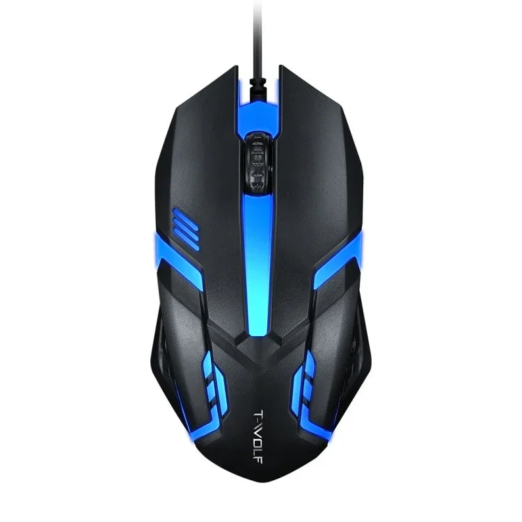 2 PCS T-WOLF V1 Souris filaire USB 3 boutons 1200 DPI Souris de jeu rétroéclairée 7 couleurs, Longueur du câble : 1,35 m