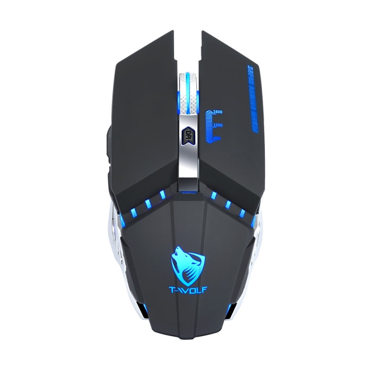 Souris de jeu et de bureau sans fil rechargeable T-WOLF Q15 6 boutons 1600 DPI silencieuse avec lumière respirante 7 couleurs, noir technologie, noir étoiles, blanc perle
