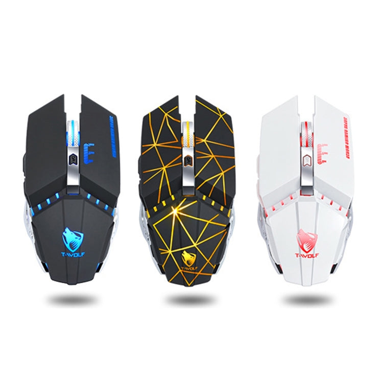 Souris de jeu et de bureau sans fil rechargeable T-WOLF Q15 6 boutons 1600 DPI silencieuse avec lumière respirante 7 couleurs, noir technologie, noir étoiles, blanc perle