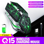Souris de jeu et de bureau sans fil rechargeable T-WOLF Q15 6 boutons 1600 DPI silencieuse avec lumière respirante 7 couleurs, noir technologie, noir étoiles, blanc perle