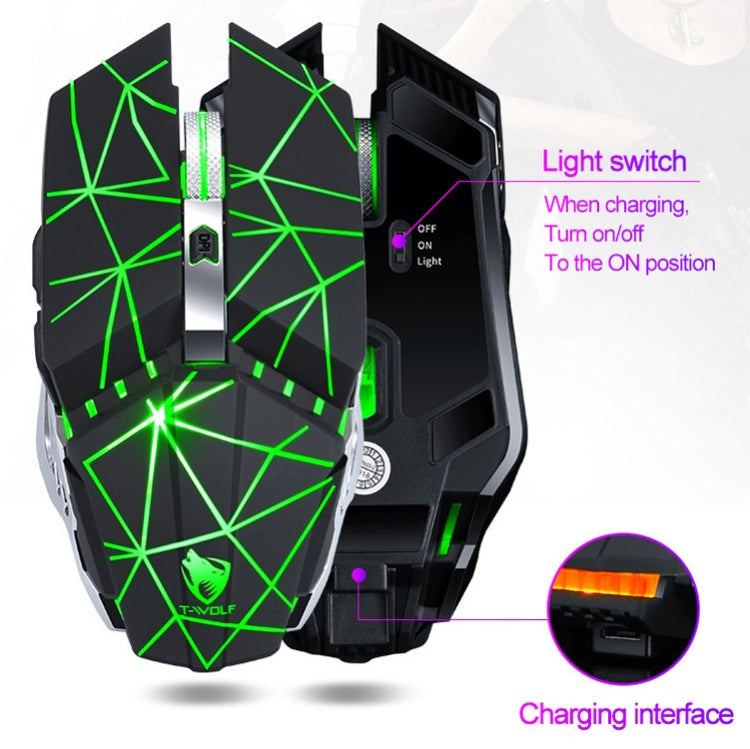 Souris de jeu et de bureau sans fil rechargeable T-WOLF Q15 6 boutons 1600 DPI silencieuse avec lumière respirante 7 couleurs, noir technologie, noir étoiles, blanc perle
