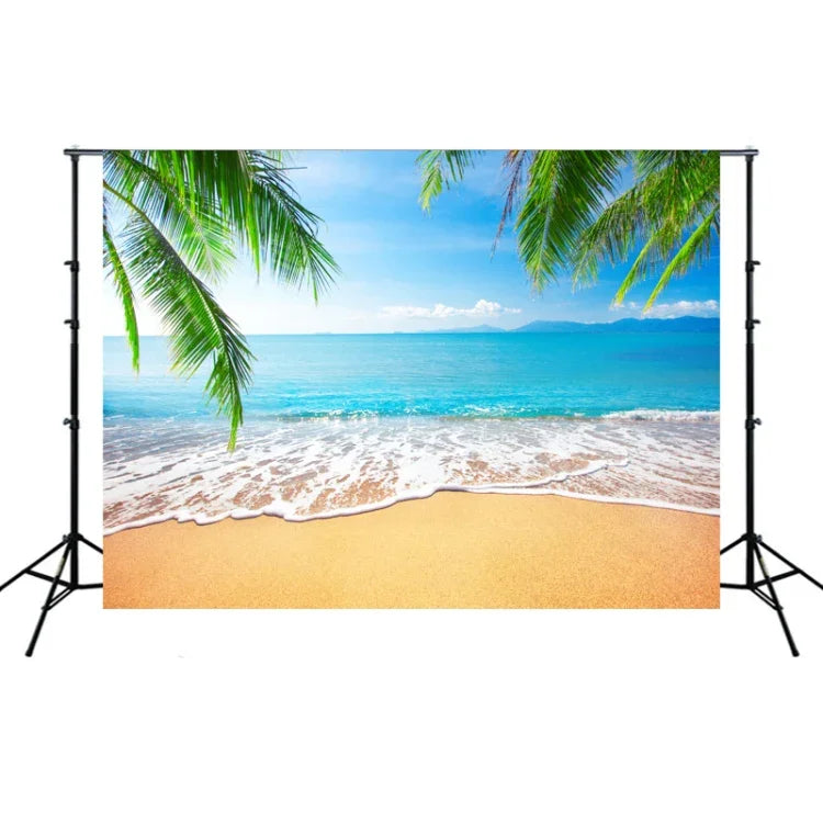 Toile photographique 2,1 m x 1,5 m, motif cocotier et vue sur mer