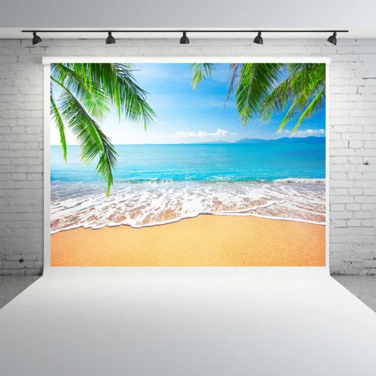 Toile photographique 2,1 m x 1,5 m, motif cocotier et vue sur mer