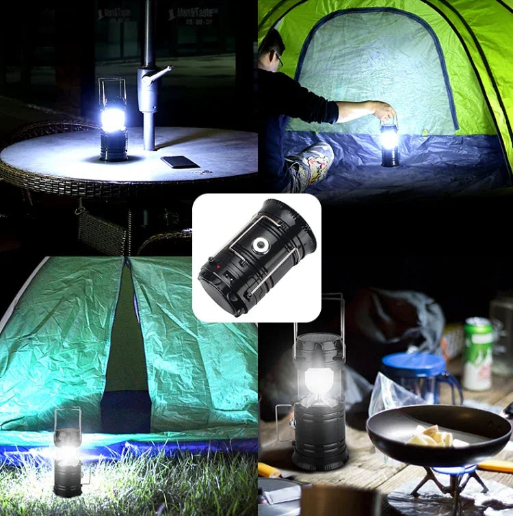 Lampe de tente LED, rechargeable solaire, lumière de camping étirable multifonctionnelle, support de sortie USB, solaire + prise UE