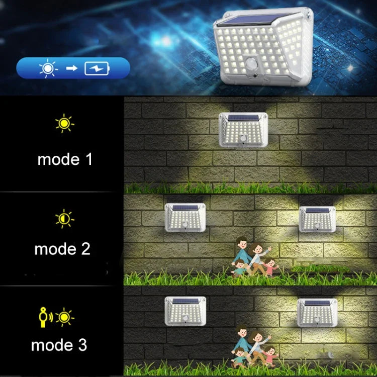 Applique Murale Solaire de Jardin, Lampe Solaire Lumineuse sur Quatre Côtés, Détection de Corps Humain, Étanche pour Extérieur, 90 LED