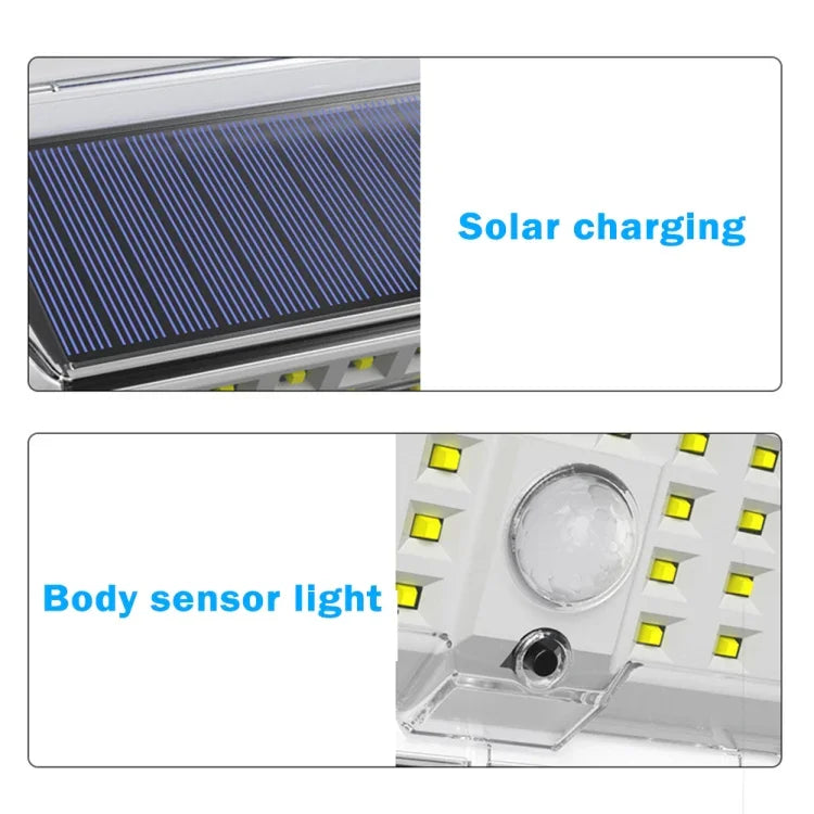 Applique Murale Solaire de Jardin, Lampe Solaire Lumineuse sur Quatre Côtés, Détection de Corps Humain, Étanche pour Extérieur, 90 LED