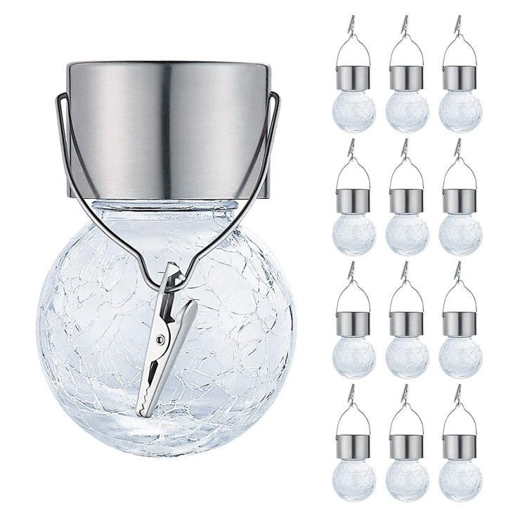 12 lampes solaires décoratives pour jardin, cour et fêtes en forme de boules craquelées avec clip, 12 lampes solaires boules craquelées colorées, 12 lampes solaires boules craquelées blanches, 12 lampes solaires boules craquelées chaudes