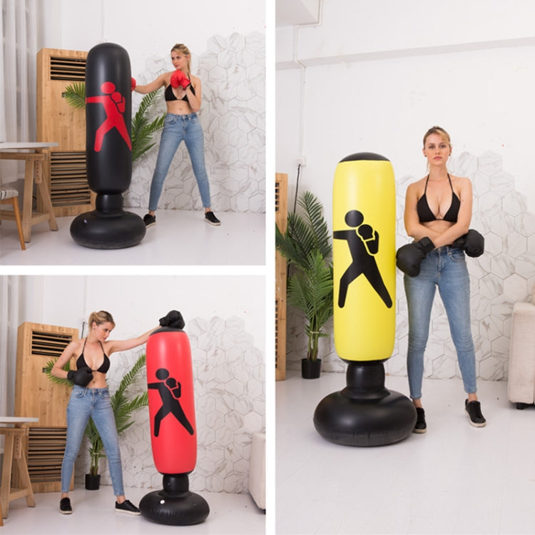 Colonne de boxe gonflable verticale épaissie pour fitness adultes et enfants, sac de sable de boxe gonflable anti-basculement, 1,6 m jaune, 1,6 m rouge, 1,6 m noir