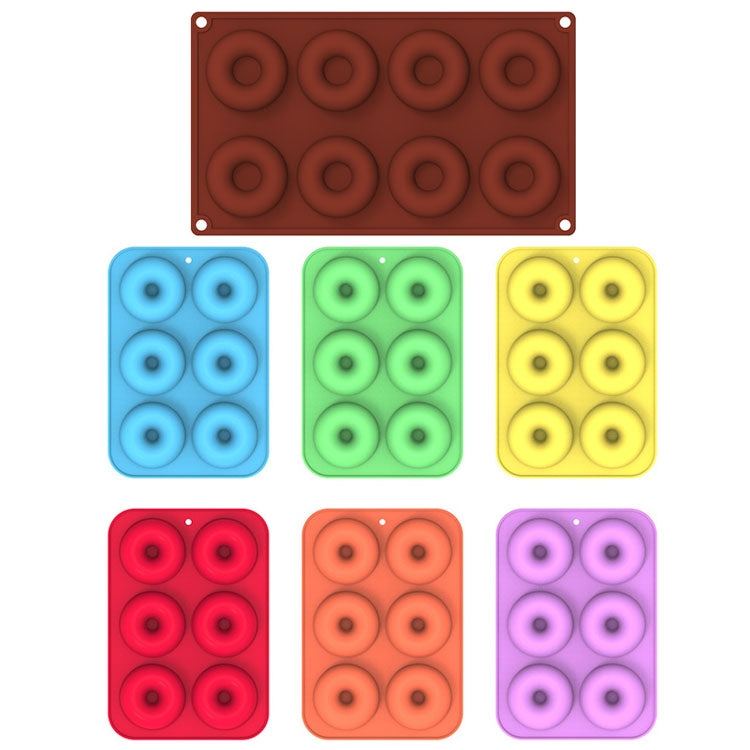 Outils de cuisson au four Moule à gâteau en silicone pour beignets, 8 cavités marron, 6 cavités bleu, 6 cavités violet, 6 cavités vert, 6 cavités orange, 6 cavités jaune, 6 cavités rouge
