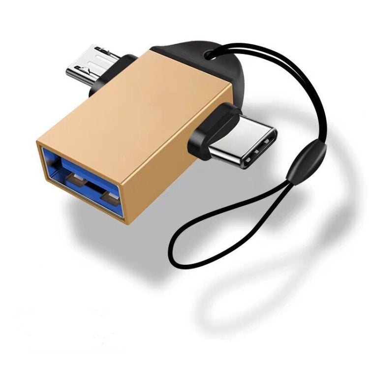 10 PCS LI-09 Adaptateur OTG multifonction USB 3.0 Femelle vers USB-C / Type-C + Micro USB Mâle avec cordon, Noir, Or, Argent, Or rose
