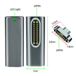 Adaptateur magnétique USB-C / Type-C coudé 20 broches supportant la charge et la transmission vidéo 4K, Argent, Gris, Noir