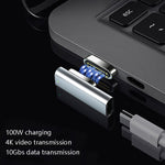 Adaptateur magnétique USB-C / Type-C coudé 20 broches supportant la charge et la transmission vidéo 4K, Argent, Gris, Noir