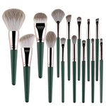 Pinceaux de maquillage à manche en bois doux, 14 pinceaux, avec pochette à pinceaux, avec pot à pinceaux
