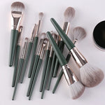 Pinceaux de maquillage à manche en bois doux, 14 pinceaux, avec pochette à pinceaux, avec pot à pinceaux