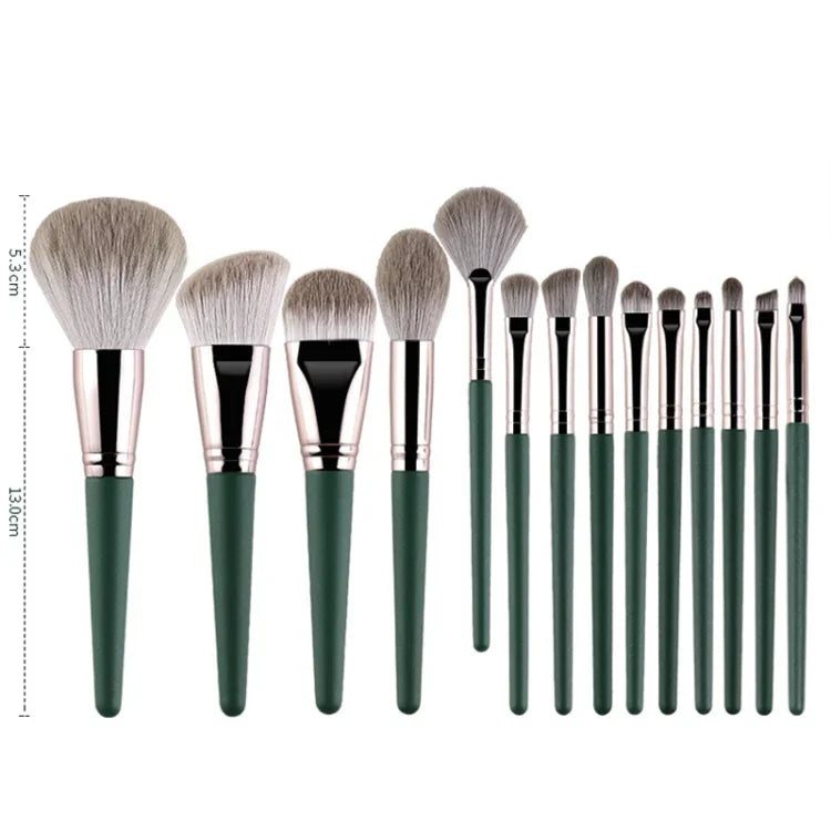 Pinceaux de maquillage à manche en bois doux, 14 pinceaux, avec pochette à pinceaux, avec pot à pinceaux