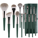 Pinceaux de maquillage à manche en bois doux, 14 pinceaux, avec pochette à pinceaux, avec pot à pinceaux