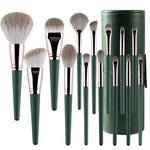 Pinceaux de maquillage à manche en bois doux, 14 pinceaux, avec pochette à pinceaux, avec pot à pinceaux