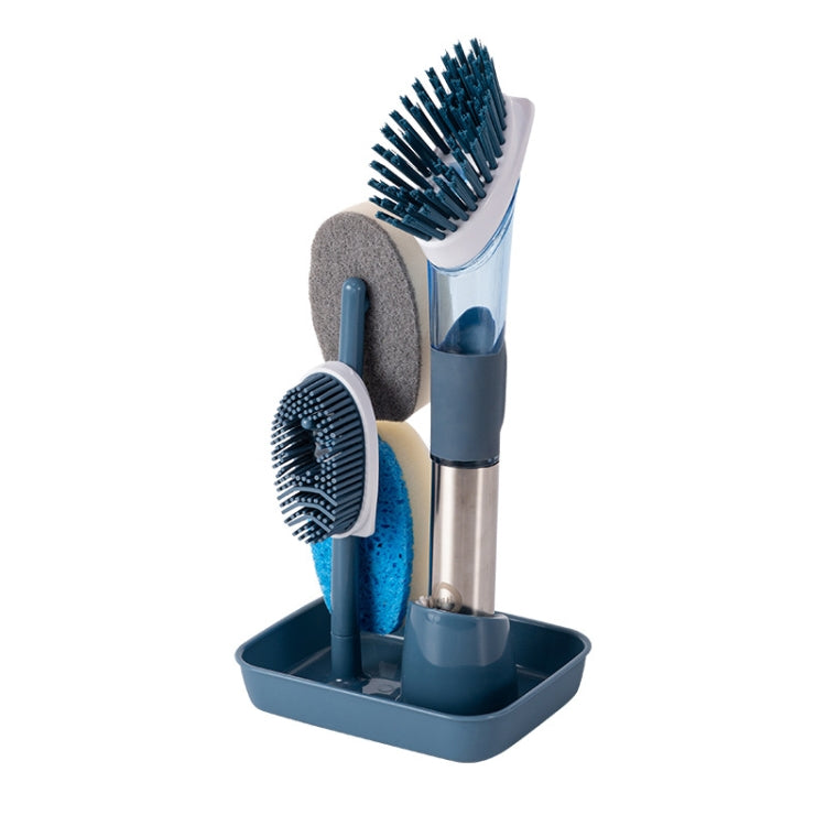 Brosse à récurer la vaisselle avec réservoir de détergent intégré, manche long, bleu, rose, gris