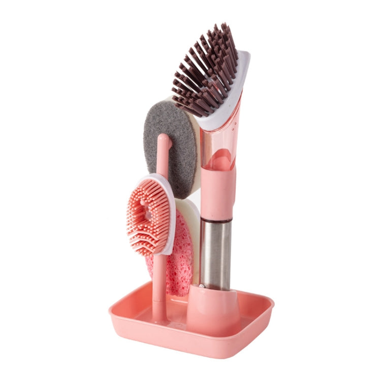 Brosse à récurer la vaisselle avec réservoir de détergent intégré, manche long, bleu, rose, gris