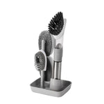 Brosse à récurer la vaisselle avec réservoir de détergent intégré, manche long, bleu, rose, gris