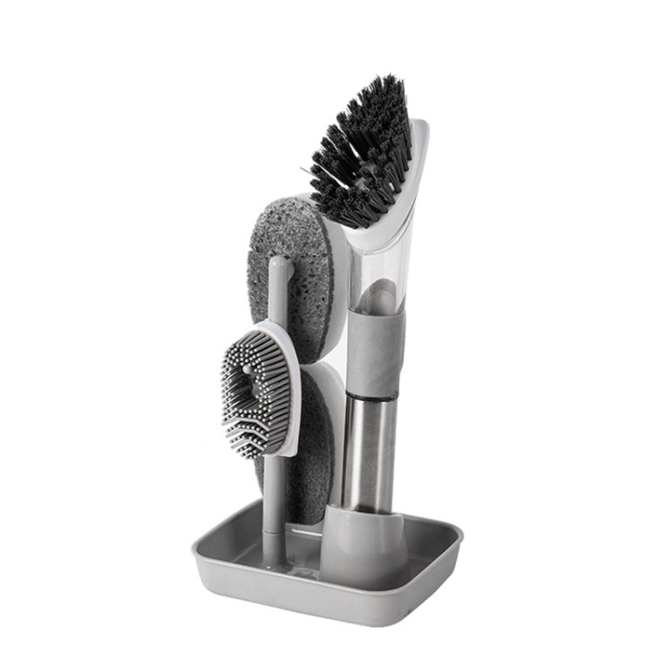 Brosse à récurer la vaisselle avec réservoir de détergent intégré, manche long, bleu, rose, gris