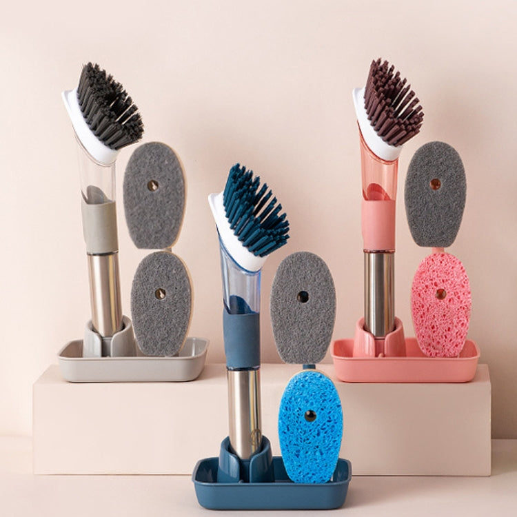 Brosse à récurer la vaisselle avec réservoir de détergent intégré, manche long, bleu, rose, gris