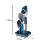 Brosse à récurer la vaisselle avec réservoir de détergent intégré, manche long, bleu, rose, gris