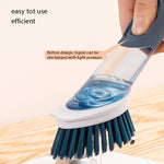 Brosse à récurer la vaisselle avec réservoir de détergent intégré, manche long, bleu, rose, gris