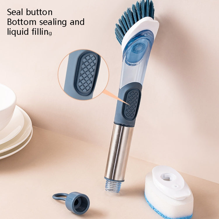 Brosse à récurer la vaisselle avec réservoir de détergent intégré, manche long, bleu, rose, gris