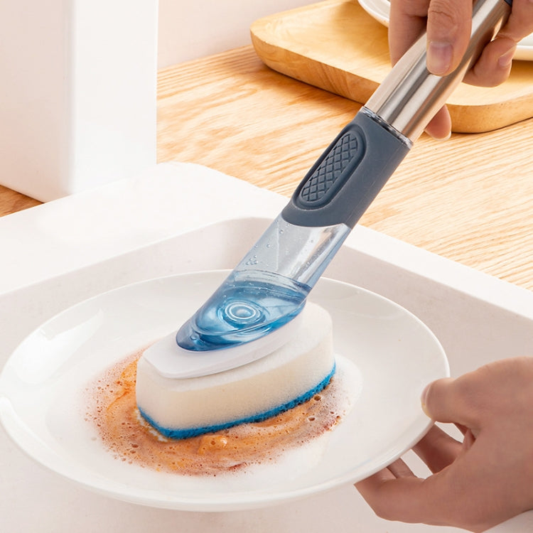 Brosse à récurer la vaisselle avec réservoir de détergent intégré, manche long, bleu, rose, gris